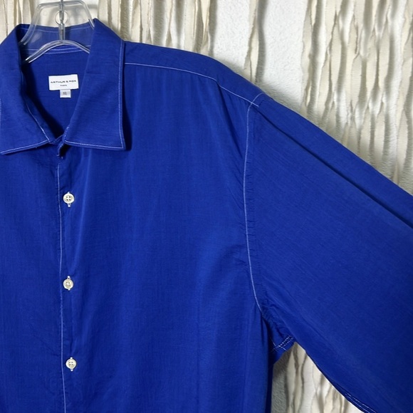 Arthur & Fox Paris Bright Blue Long Sleeve Cotton Button Down Shirt XL - Picture 2 of 10